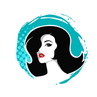 Yumuşak Dalgalı Soyut Kadın Yüzü Kuaför ve Güzellik İllüstrasyonu. Pürüzsüz Saç Spa ve Saç Tedavi Logosu Sembollü Serene Kadın Portresi. 