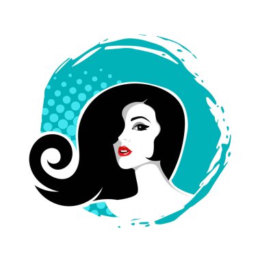 Yumuşak Dalgalı Soyut Kadın Yüzü Kuaför ve Güzellik İllüstrasyonu. Pürüzsüz Saç Spa ve Saç Tedavi Logosu Sembollü Serene Kadın Portresi. 