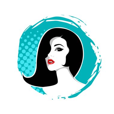 Yumuşak Dalgalı Soyut Kadın Yüzü Kuaför ve Güzellik İllüstrasyonu. Pürüzsüz Saç Spa ve Saç Tedavi Logosu Sembollü Serene Kadın Portresi. 