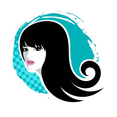 Yumuşak Dalgalı Soyut Kadın Yüzü Kuaför ve Güzellik İllüstrasyonu. Pürüzsüz Saç Spa ve Saç Tedavi Logosu Sembollü Serene Kadın Portresi. 