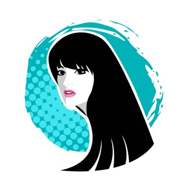 Yumuşak Dalgalı Soyut Kadın Yüzü Kuaför ve Güzellik İllüstrasyonu. Pürüzsüz Saç Spa ve Saç Tedavi Logosu Sembollü Serene Kadın Portresi. 