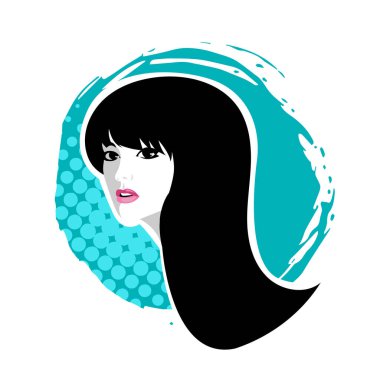 Yumuşak Dalgalı Soyut Kadın Yüzü Kuaför ve Güzellik İllüstrasyonu. Pürüzsüz Saç Spa ve Saç Tedavi Logosu Sembollü Serene Kadın Portresi. 