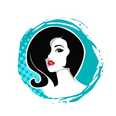 Yumuşak Dalgalı Soyut Kadın Yüzü Kuaför ve Güzellik İllüstrasyonu. Pürüzsüz Saç Spa ve Saç Tedavi Logosu Sembollü Serene Kadın Portresi. 