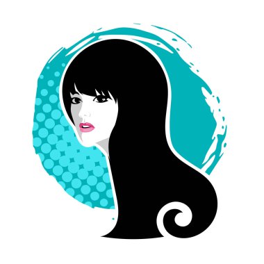 Yumuşak Dalgalı Soyut Kadın Yüzü Kuaför ve Güzellik İllüstrasyonu. Pürüzsüz Saç Spa ve Saç Tedavi Logosu Sembollü Serene Kadın Portresi. 