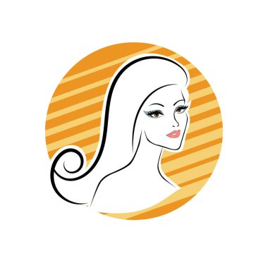 Kuaför Salonu ve Kozmetik Logosu Vektörü ile Şık Kadın Profili. Uzun Saçlı Zarif Kadın Başı Doğal Saç Bakımı ve Moda Logosu Simgesi