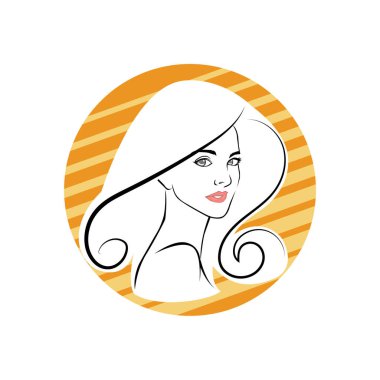 Kuaför Salonu ve Kozmetik Logosu Vektörü ile Şık Kadın Profili. Uzun Saçlı Zarif Kadın Başı Doğal Saç Bakımı ve Moda Logosu Simgesi