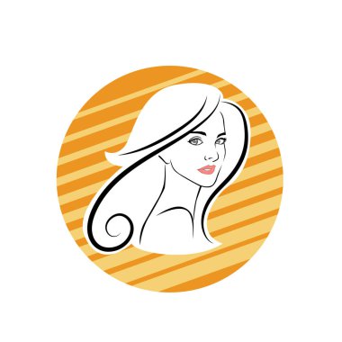 Kuaför Salonu ve Kozmetik Logosu Vektörü ile Şık Kadın Profili. Uzun Saçlı Zarif Kadın Başı Doğal Saç Bakımı ve Moda Logosu Simgesi