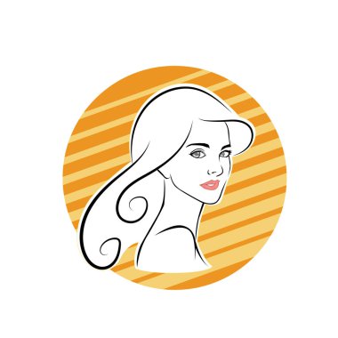 Kuaför Salonu ve Kozmetik Logosu Vektörü ile Şık Kadın Profili. Uzun Saçlı Zarif Kadın Başı Doğal Saç Bakımı ve Moda Logosu Simgesi