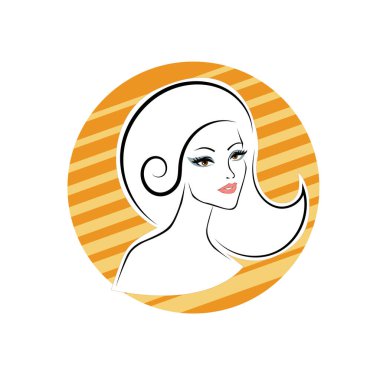 Kuaför Salonu ve Kozmetik Logosu Vektörü ile Şık Kadın Profili. Uzun Saçlı Zarif Kadın Başı Doğal Saç Bakımı ve Moda Logosu Simgesi