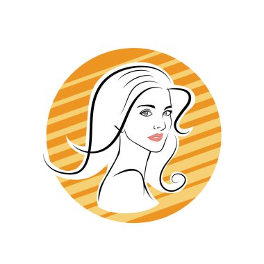 Kuaför Salonu ve Kozmetik Logosu Vektörü ile Şık Kadın Profili. Uzun Saçlı Zarif Kadın Başı Doğal Saç Bakımı ve Moda Logosu Simgesi