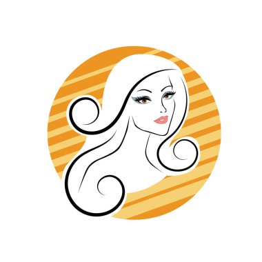 Kuaför Salonu ve Kozmetik Logosu Vektörü ile Şık Kadın Profili. Uzun Saçlı Zarif Kadın Başı Doğal Saç Bakımı ve Moda Logosu Simgesi