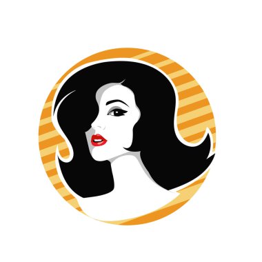 Yumuşak Dalgalı Soyut Kadın Yüzü Kuaför ve Güzellik İllüstrasyonu. Pürüzsüz Saç Spa ve Saç Tedavi Logosu Sembollü Serene Kadın Portresi. 