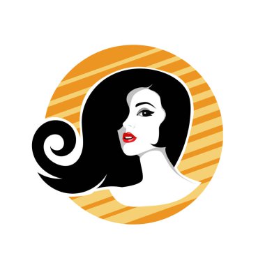 Yumuşak Dalgalı Soyut Kadın Yüzü Kuaför ve Güzellik İllüstrasyonu. Pürüzsüz Saç Spa ve Saç Tedavi Logosu Sembollü Serene Kadın Portresi. 