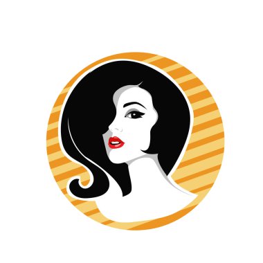 Yumuşak Dalgalı Soyut Kadın Yüzü Kuaför ve Güzellik İllüstrasyonu. Pürüzsüz Saç Spa ve Saç Tedavi Logosu Sembollü Serene Kadın Portresi. 