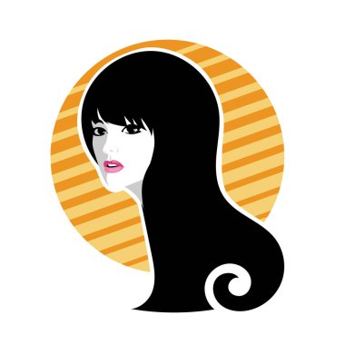 Yumuşak Dalgalı Soyut Kadın Yüzü Kuaför ve Güzellik İllüstrasyonu. Pürüzsüz Saç Spa ve Saç Tedavi Logosu Sembollü Serene Kadın Portresi. 