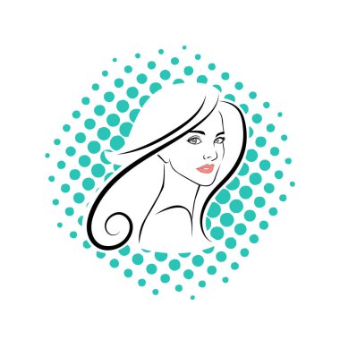 Kuaför Salonu ve Kozmetik Logosu Vektörü ile Şık Kadın Profili. Uzun Saçlı Zarif Kadın Başı Doğal Saç Bakımı ve Moda Logosu Simgesi