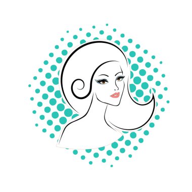Kuaför Salonu ve Kozmetik Logosu Vektörü ile Şık Kadın Profili. Uzun Saçlı Zarif Kadın Başı Doğal Saç Bakımı ve Moda Logosu Simgesi