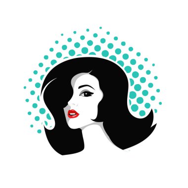 Yumuşak Dalgalı Soyut Kadın Yüzü Kuaför ve Güzellik İllüstrasyonu. Pürüzsüz Saç Spa ve Saç Tedavi Logosu Sembollü Serene Kadın Portresi. 