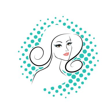 Kuaför Salonu ve Kozmetik Logosu Vektörü ile Şık Kadın Profili. Uzun Saçlı Zarif Kadın Başı Doğal Saç Bakımı ve Moda Logosu Simgesi