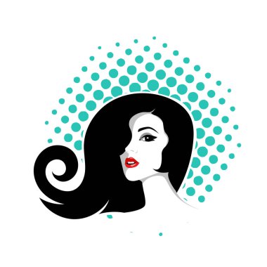 Yumuşak Dalgalı Soyut Kadın Yüzü Kuaför ve Güzellik İllüstrasyonu. Pürüzsüz Saç Spa ve Saç Tedavi Logosu Sembollü Serene Kadın Portresi. 