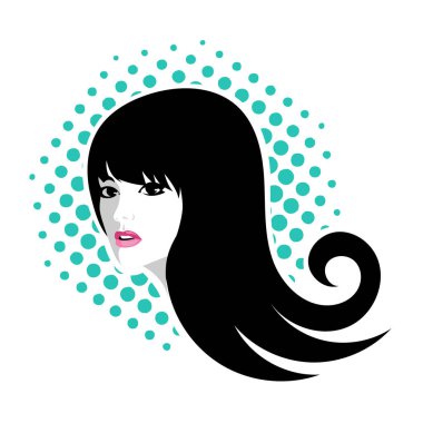 Yumuşak Dalgalı Soyut Kadın Yüzü Kuaför ve Güzellik İllüstrasyonu. Pürüzsüz Saç Spa ve Saç Tedavi Logosu Sembollü Serene Kadın Portresi. 