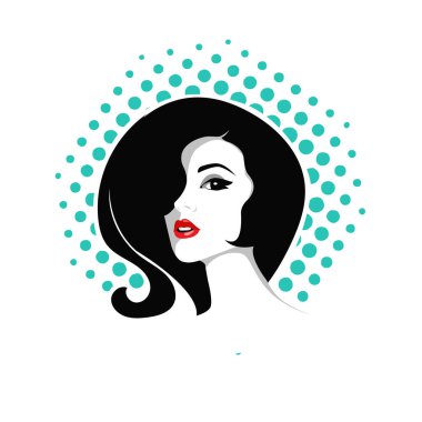 Yumuşak Dalgalı Soyut Kadın Yüzü Kuaför ve Güzellik İllüstrasyonu. Pürüzsüz Saç Spa ve Saç Tedavi Logosu Sembollü Serene Kadın Portresi. 