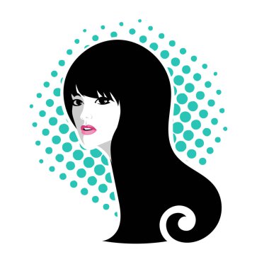 Yumuşak Dalgalı Soyut Kadın Yüzü Kuaför ve Güzellik İllüstrasyonu. Pürüzsüz Saç Spa ve Saç Tedavi Logosu Sembollü Serene Kadın Portresi. 