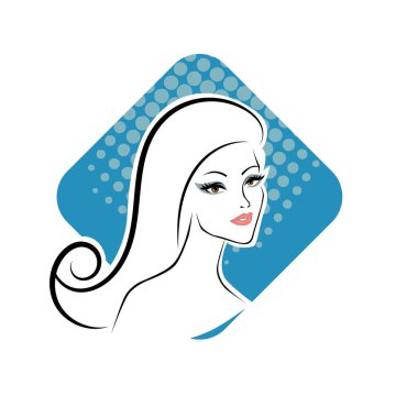 Kuaför Salonu ve Kozmetik Logosu Vektörü ile Şık Kadın Profili. Uzun Saçlı Zarif Kadın Başı Doğal Saç Bakımı ve Moda Logosu Simgesi