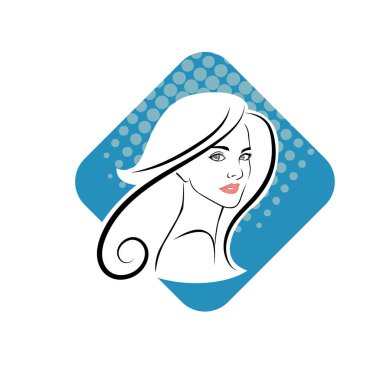 Kuaför Salonu ve Kozmetik Logosu Vektörü ile Şık Kadın Profili. Uzun Saçlı Zarif Kadın Başı Doğal Saç Bakımı ve Moda Logosu Simgesi