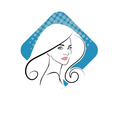 Kuaför Salonu ve Kozmetik Logosu Vektörü ile Şık Kadın Profili. Uzun Saçlı Zarif Kadın Başı Doğal Saç Bakımı ve Moda Logosu Simgesi