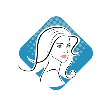 Kuaför Salonu ve Kozmetik Logosu Vektörü ile Şık Kadın Profili. Uzun Saçlı Zarif Kadın Başı Doğal Saç Bakımı ve Moda Logosu Simgesi