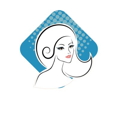 Kuaför Salonu ve Kozmetik Logosu Vektörü ile Şık Kadın Profili. Uzun Saçlı Zarif Kadın Başı Doğal Saç Bakımı ve Moda Logosu Simgesi