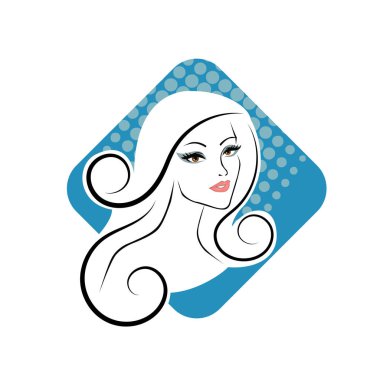 Kuaför Salonu ve Kozmetik Logosu Vektörü ile Şık Kadın Profili. Uzun Saçlı Zarif Kadın Başı Doğal Saç Bakımı ve Moda Logosu Simgesi
