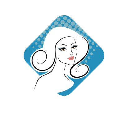 Kuaför Salonu ve Kozmetik Logosu Vektörü ile Şık Kadın Profili. Uzun Saçlı Zarif Kadın Başı Doğal Saç Bakımı ve Moda Logosu Simgesi