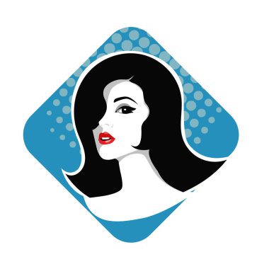 Yumuşak Dalgalı Soyut Kadın Yüzü Kuaför ve Güzellik İllüstrasyonu. Pürüzsüz Saç Spa ve Saç Tedavi Logosu Sembollü Serene Kadın Portresi. 