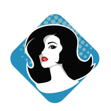 Yumuşak Dalgalı Soyut Kadın Yüzü Kuaför ve Güzellik İllüstrasyonu. Pürüzsüz Saç Spa ve Saç Tedavi Logosu Sembollü Serene Kadın Portresi. 