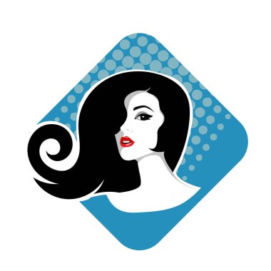 Yumuşak Dalgalı Soyut Kadın Yüzü Kuaför ve Güzellik İllüstrasyonu. Pürüzsüz Saç Spa ve Saç Tedavi Logosu Sembollü Serene Kadın Portresi. 