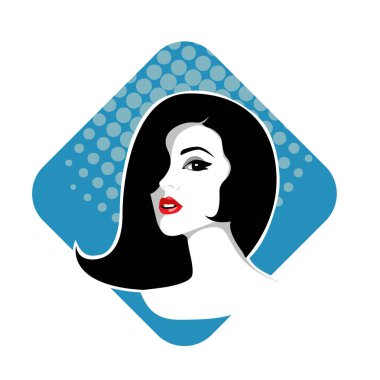 Yumuşak Dalgalı Soyut Kadın Yüzü Kuaför ve Güzellik İllüstrasyonu. Pürüzsüz Saç Spa ve Saç Tedavi Logosu Sembollü Serene Kadın Portresi. 