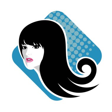 Yumuşak Dalgalı Soyut Kadın Yüzü Kuaför ve Güzellik İllüstrasyonu. Pürüzsüz Saç Spa ve Saç Tedavi Logosu Sembollü Serene Kadın Portresi. 