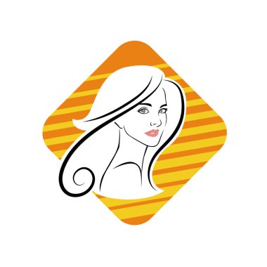 Kuaför Salonu ve Kozmetik Logosu Vektörü ile Şık Kadın Profili. Uzun Saçlı Zarif Kadın Başı Doğal Saç Bakımı ve Moda Logosu Simgesi