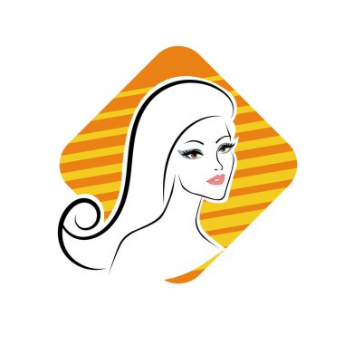 Kuaför Salonu ve Kozmetik Logosu Vektörü ile Şık Kadın Profili. Uzun Saçlı Zarif Kadın Başı Doğal Saç Bakımı ve Moda Logosu Simgesi