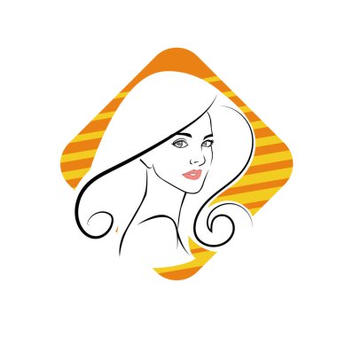 Kuaför Salonu ve Kozmetik Logosu Vektörü ile Şık Kadın Profili. Uzun Saçlı Zarif Kadın Başı Doğal Saç Bakımı ve Moda Logosu Simgesi