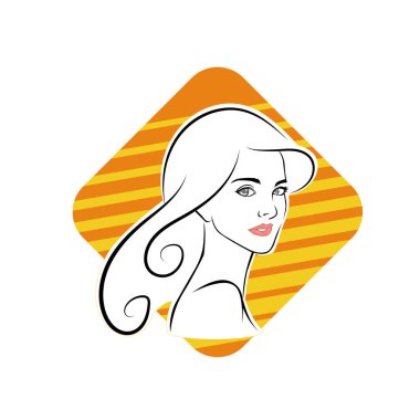 Kuaför Salonu ve Kozmetik Logosu Vektörü ile Şık Kadın Profili. Uzun Saçlı Zarif Kadın Başı Doğal Saç Bakımı ve Moda Logosu Simgesi