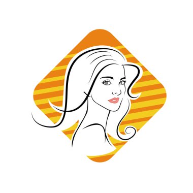 Kuaför Salonu ve Kozmetik Logosu Vektörü ile Şık Kadın Profili. Uzun Saçlı Zarif Kadın Başı Doğal Saç Bakımı ve Moda Logosu Simgesi