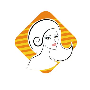 Kuaför Salonu ve Kozmetik Logosu Vektörü ile Şık Kadın Profili. Uzun Saçlı Zarif Kadın Başı Doğal Saç Bakımı ve Moda Logosu Simgesi