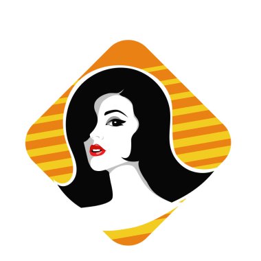 Yumuşak Dalgalı Soyut Kadın Yüzü Kuaför ve Güzellik İllüstrasyonu. Pürüzsüz Saç Spa ve Saç Tedavi Logosu Sembollü Serene Kadın Portresi. 