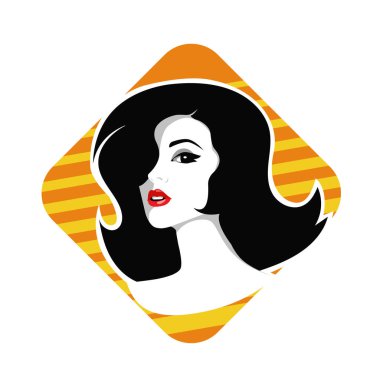 Yumuşak Dalgalı Soyut Kadın Yüzü Kuaför ve Güzellik İllüstrasyonu. Pürüzsüz Saç Spa ve Saç Tedavi Logosu Sembollü Serene Kadın Portresi. 