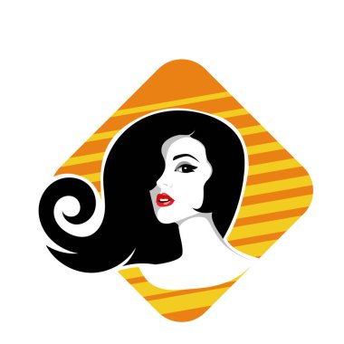 Yumuşak Dalgalı Soyut Kadın Yüzü Kuaför ve Güzellik İllüstrasyonu. Pürüzsüz Saç Spa ve Saç Tedavi Logosu Sembollü Serene Kadın Portresi. 