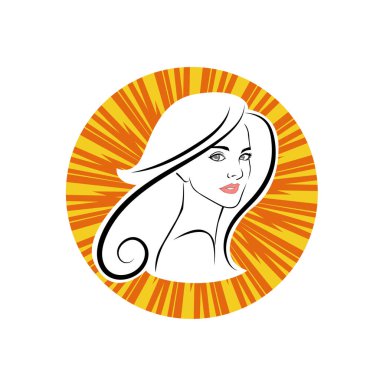 Kuaför Salonu ve Kozmetik Logosu Vektörü ile Şık Kadın Profili. Uzun Saçlı Zarif Kadın Başı Doğal Saç Bakımı ve Moda Logosu Simgesi