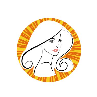 Kuaför Salonu ve Kozmetik Logosu Vektörü ile Şık Kadın Profili. Uzun Saçlı Zarif Kadın Başı Doğal Saç Bakımı ve Moda Logosu Simgesi